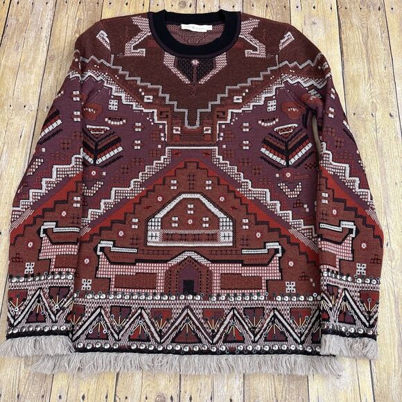 Tory Burch Sweater Womens Medium Wool Viscose Aztec Southwestern - Picture 3 of 8